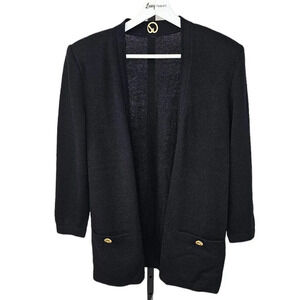 St. John Womens Santana Knit  Open Front Pocket Cardigan Black Size 12